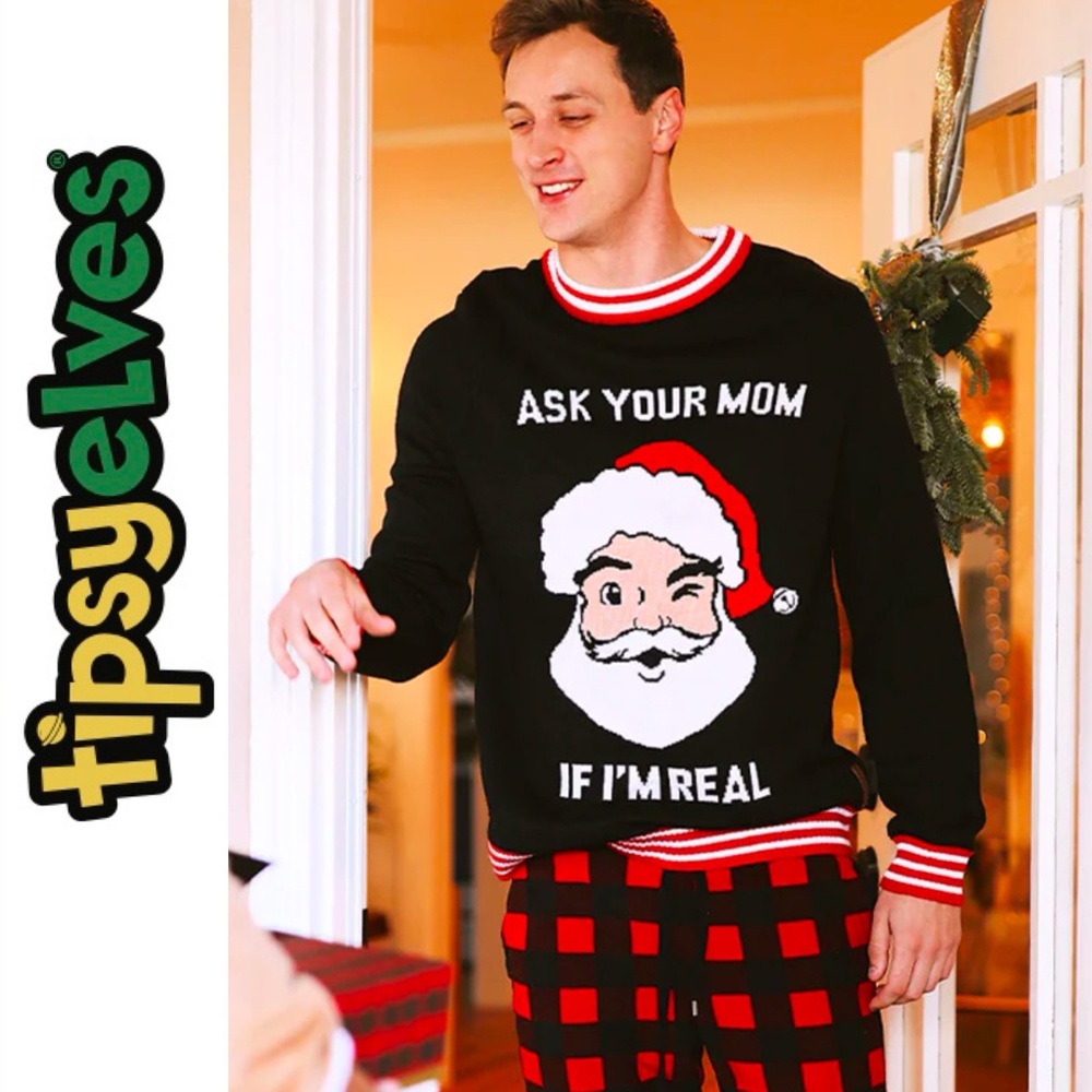 TIPSY ELVES MEN'S UNISEX ASK YOUR MOM UGLY CHRISTMAS SWEATER